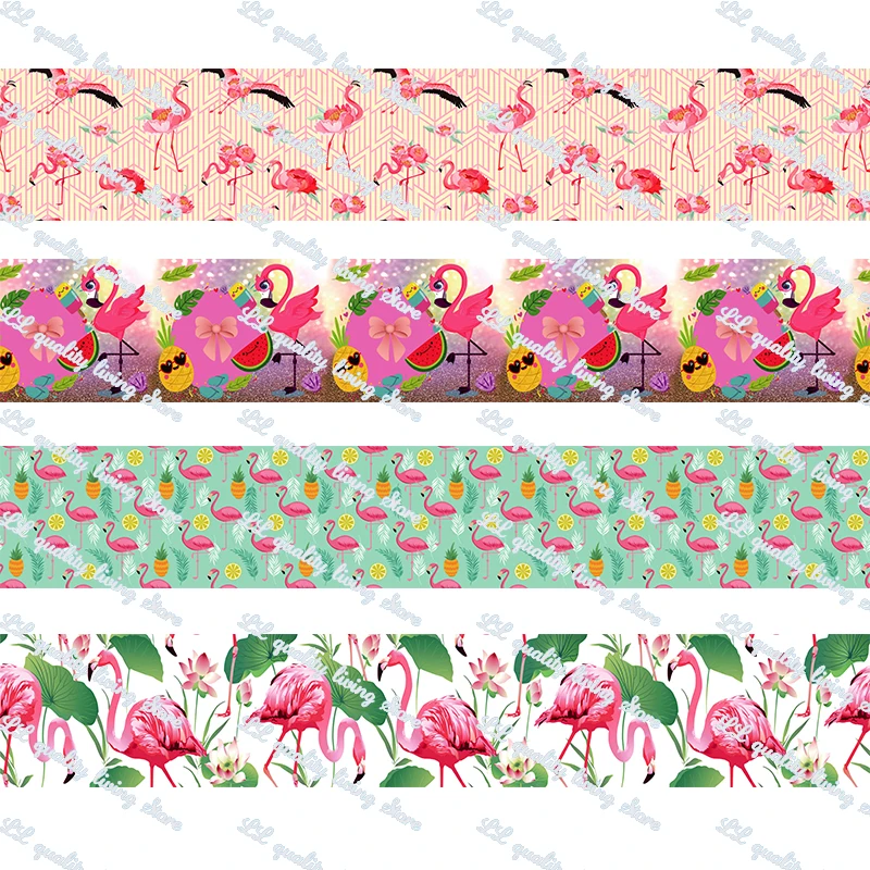 

New design Flamingo printed grosgrain ribbon/16mm printed elastic foe ribbons DIY hair bows Sewing webbing 50 yards