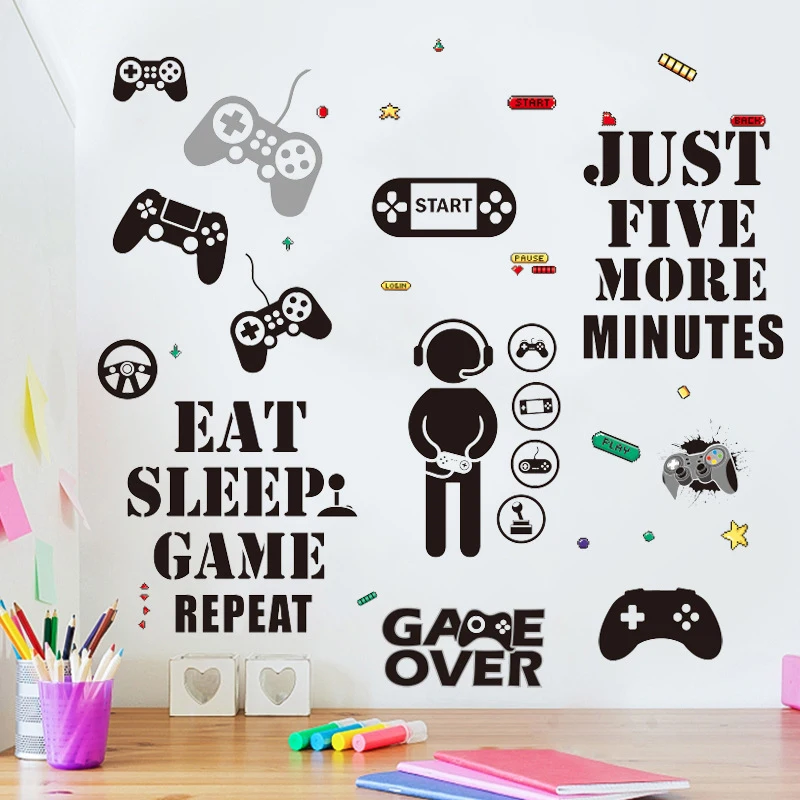 Gamer PC  stickers Wall Decor Eating Sleep Video Game PVC Posters Mural Art Home Decor