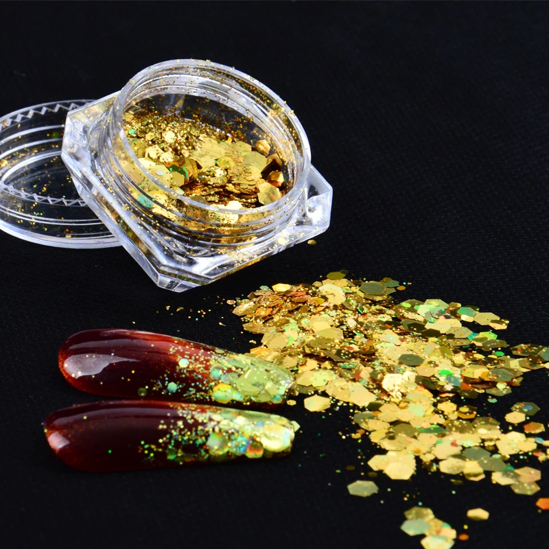 

Hexagon Sparkles Nail Glitter Mix Nail Art Powder Sequins Flakes Mermaid Holographic Decorations Manicure Chrome Pigment