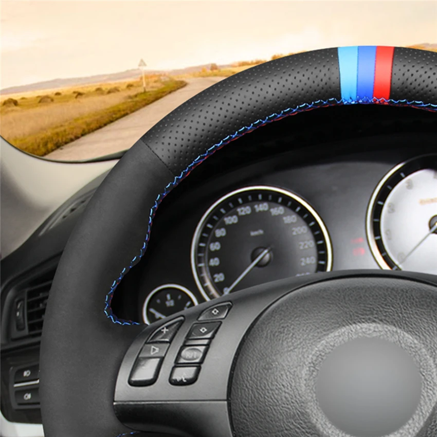 MEWANT черный замшевый чехол рулевого колеса автомобиля из натуральной кожи для BMW M