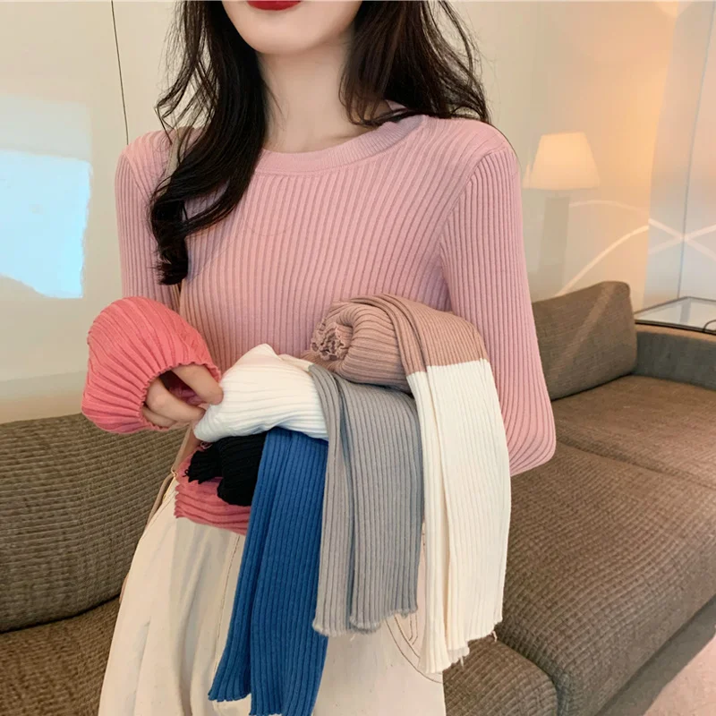 Женская осенне-зимняя блузка с большим низом новый облегающий свитер