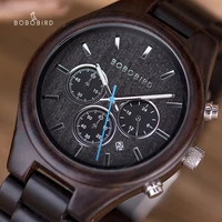 relogio masculino men quartz chronograph wooden bobo bird watch ebony strap fashion elegant clock with auto date luminous hands