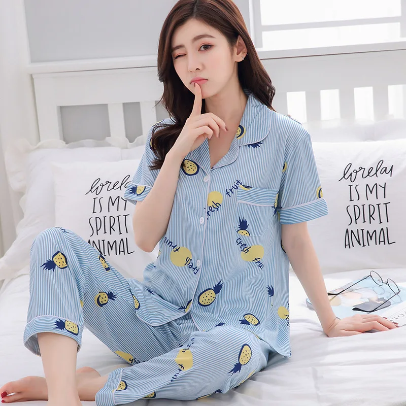Женские пижамы с принтом ананаса короткие рукава штаны одежда для отдыха Женская
