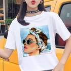 Летняя женская одежда в стиле Харадзюку, модная футболка с красивым принтом очков, Повседневная Уличная футболка, уютная белая футболка с коротким рукавом