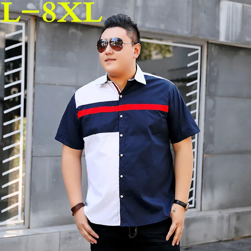 Размера плюс 8XL 9XL 10XL летние мужские полосатые рубашки для мальчиков с короткими