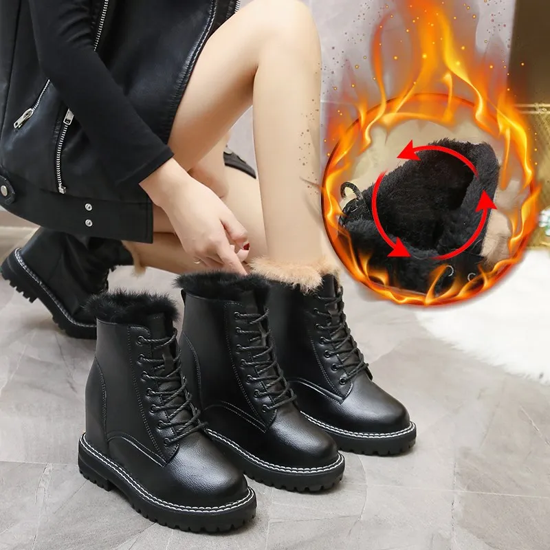 Женские мотоциклетные ботинки зимние теплые меховые кроссовки на платформе 7 5 см