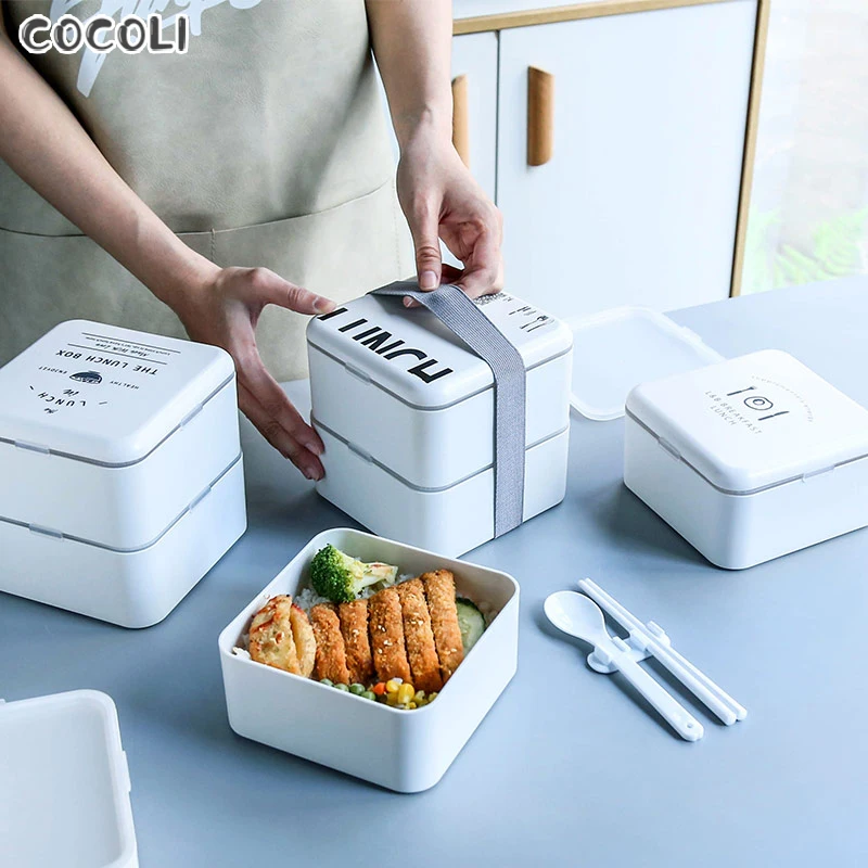 Ланч бокс квадратный 2 слойный портативный контейнер для закусок Bento с отсеками