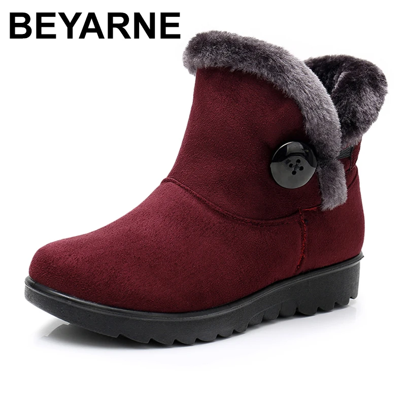 Женские ботильоны BEYARNE2019 черные красные коричневые Теплые повседневные зимние