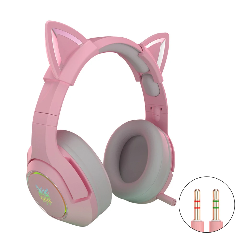 

Removable Cat Ears With Microphone Wired Ergonomic Game Headphone For PC Laptop Noise Canceling Over Ear Soft Earmuffs LED Light