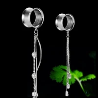 wholesale price stainless steel silver tassel pendant earrings ear tunnels plugs piercing strechers body jewelry expanders 40pcs