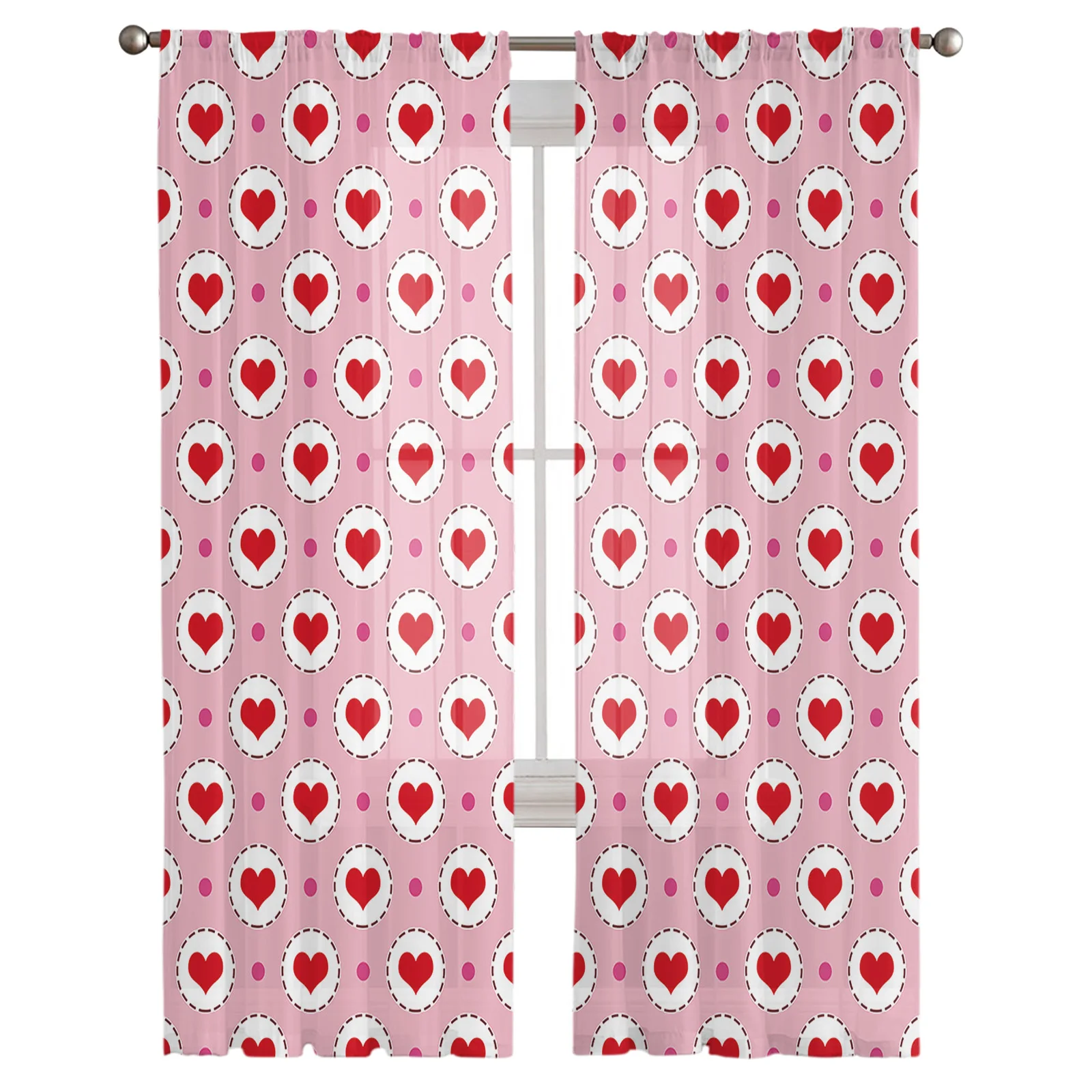Love Circle Texture Lattice Sheer Curtains for Living Room Bedroom Tulle Window Drapes Kitchen Decoration | Дом и сад