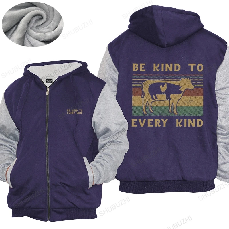 

Male shubuzhi warm coat Retro Be Kind To Every Kind Animal thick hoody for Men Vintage Vegan warm coat Fashion Unisex jacket