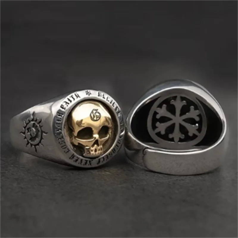 

Silver Color Gold Heavy Sugar Pirate Skull Ring Mens Hip Hop Men Biker Steam Punk Motorcycle rings Jewel Wholesale