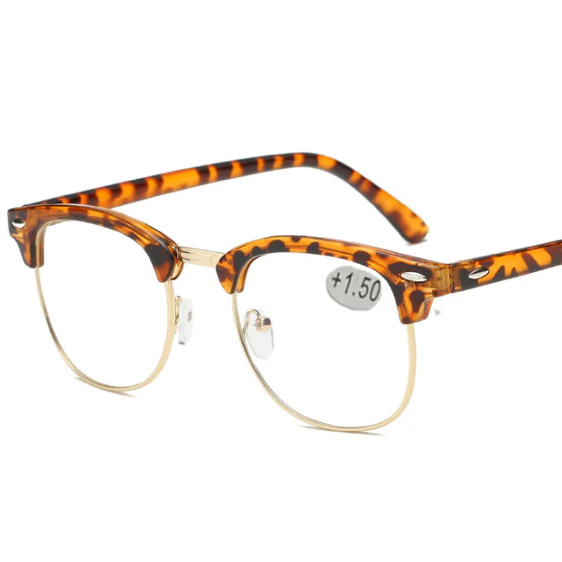 Leopard frame Металлические очки для чтения с полуоправой, очки для дальнозоркости, мужские и женские очки дальнего видения с прочностью+ 0,5+ 0,75+ 1,0+ 1,25 до+ 4,0 - Цвет оправы: Leopard frame