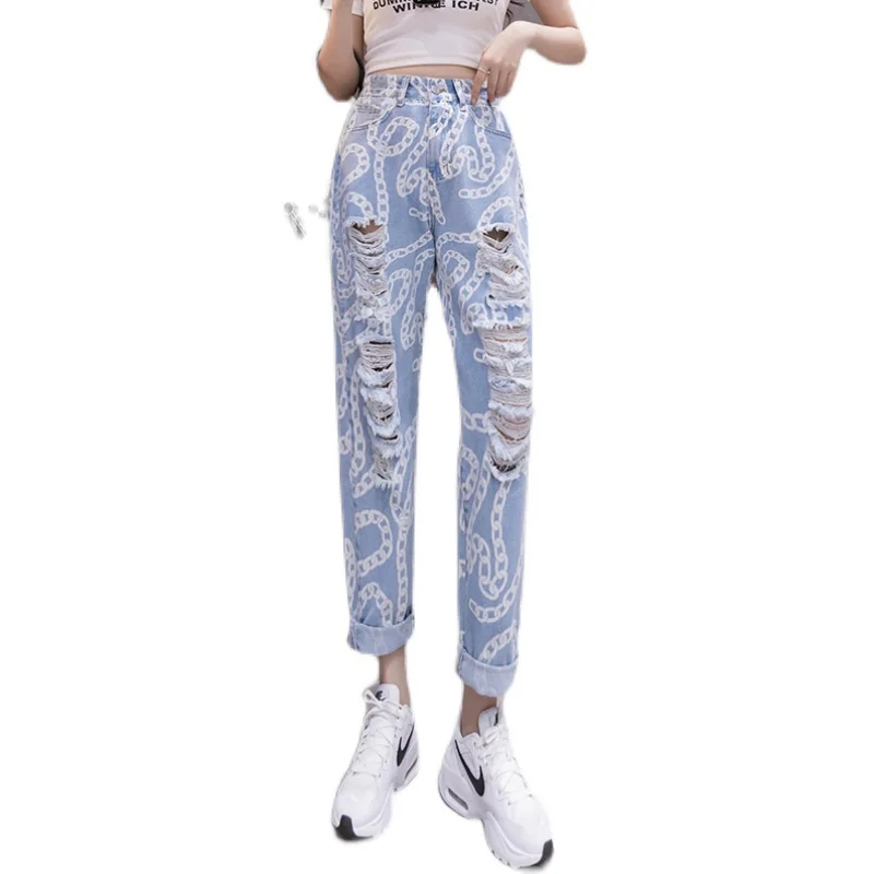 

Fashion Women's Jeans 2021 Spring/Summer New Fashion High Waist Loose Thin Ripped Harem Jeans