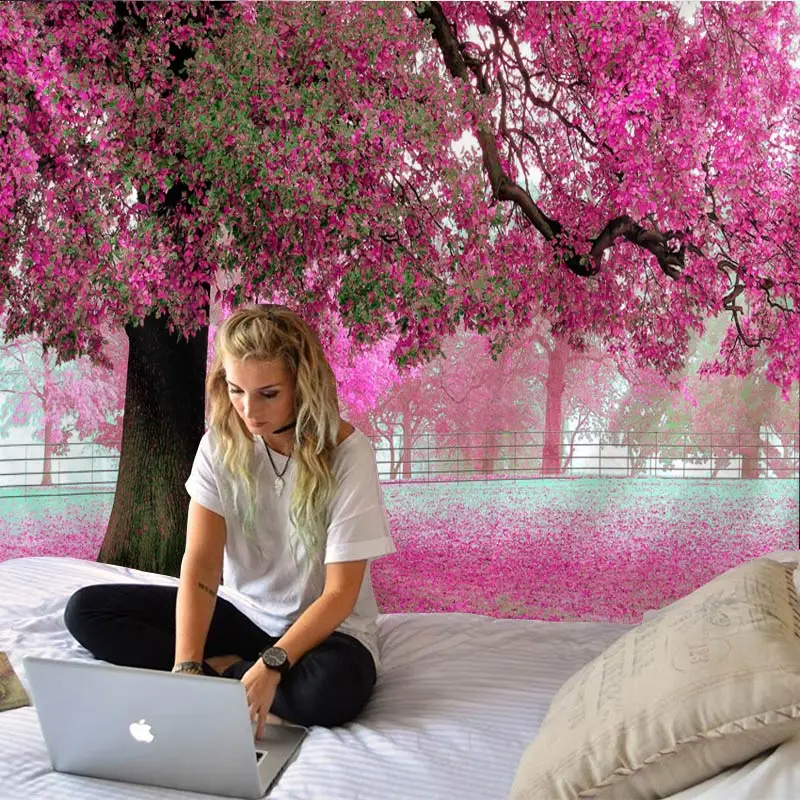 Красивый большой настенный гобелен с красным принтом большого дерева недорогой