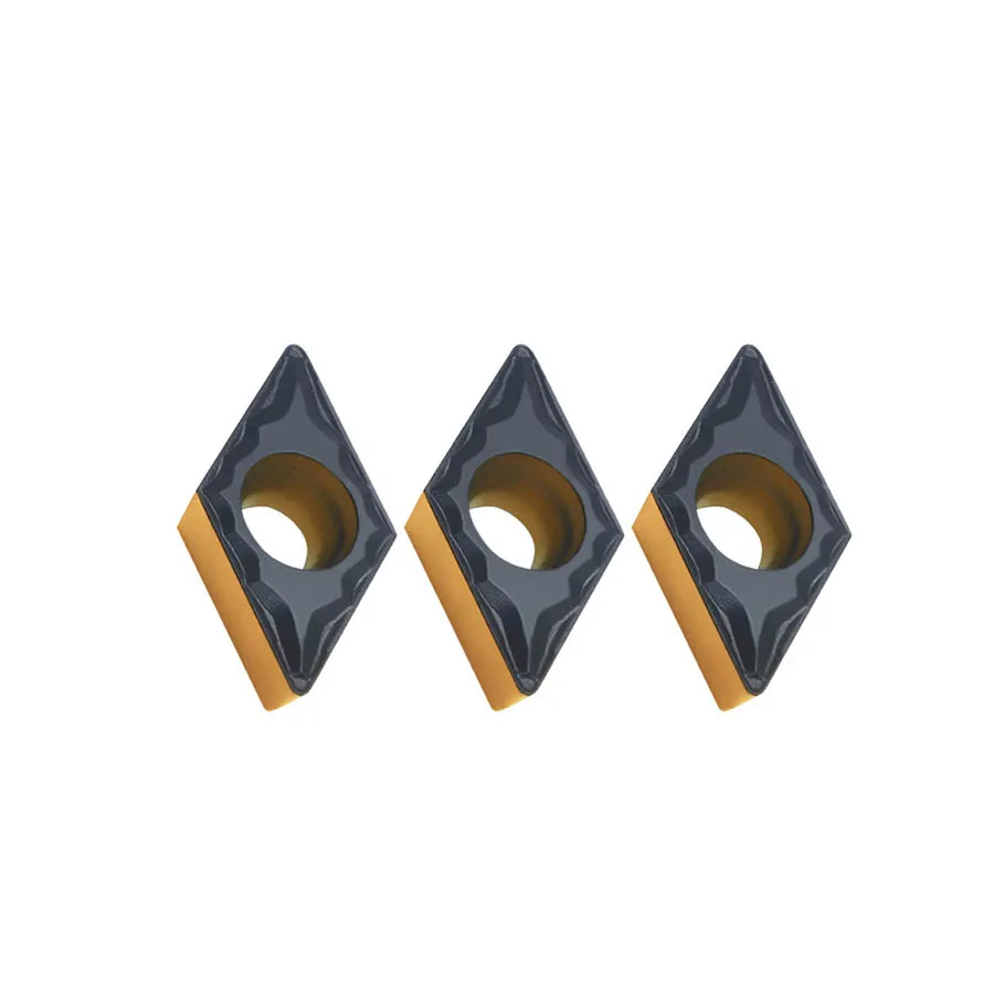 10pcs DCMT070204 DCMT11T304 DCMT11T308-MP HS8125 CNC Metal Lathe Carbide Blades Triangular Double Color Blade Steel Turning Tool |
