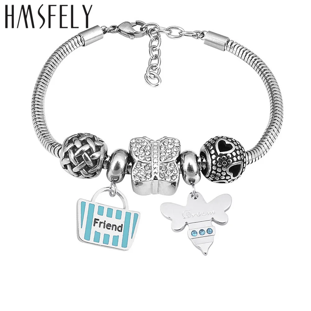 HMSFELY модные титановая сталь Кристаллы пчела Подвеска для браслетов или бус