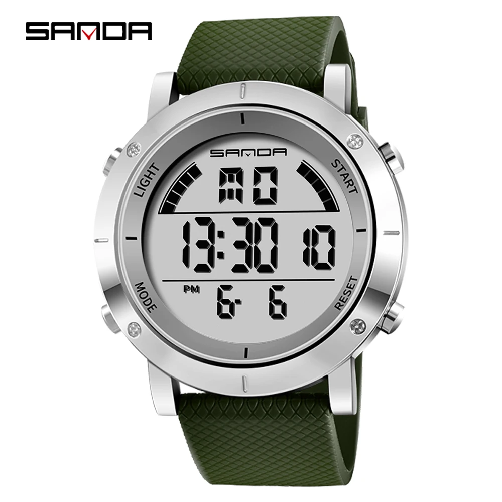 

Часы наручные SANDA мужские электронные, модные цифровые спортивные в стиле милитари, со светодиодной подсветкой, с секундомером, для бега, 2021