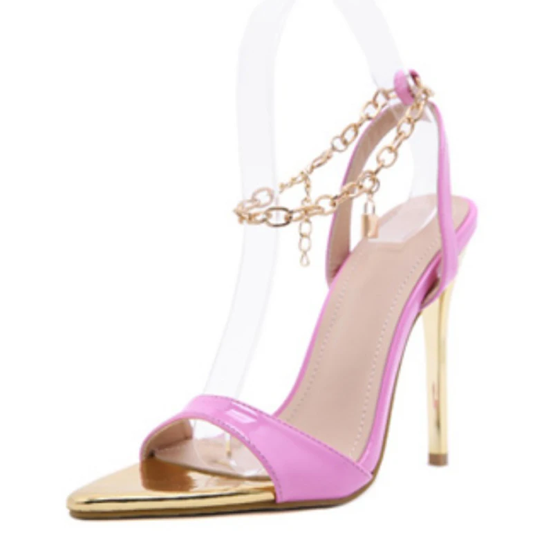 

Sandals Thin High Heels Candy Color Sexy Metal Decoratio Cross-Tied Retro Patchwork Head Peep Toe Pumps Rhinestone Crystal