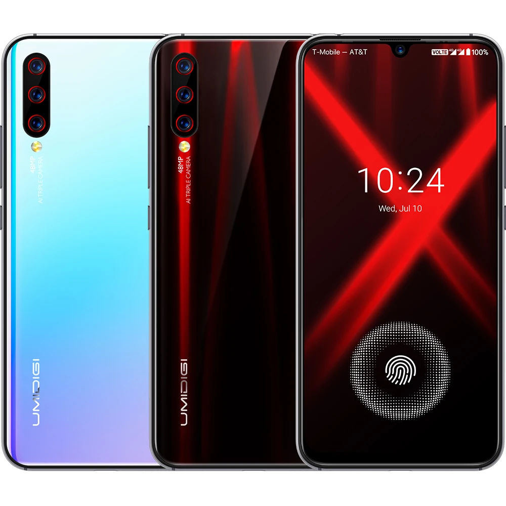 Смартфон UMIDIGI X In-screen Fingerprint Global Version 6,3" AMOLED 48MP с тройной задней камерой 128 ГБ NFC Helio P60 4150 мАч