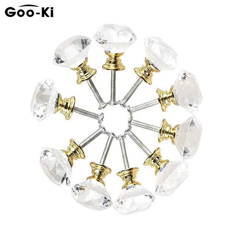 10 шт. 30 мм дизайн с алмазным стеклом золотые ручки выдвижной ящик для шкафа