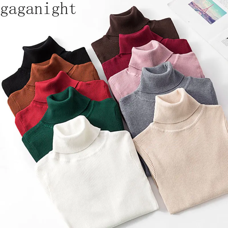 Gaganight Fashion Autumn Winter Knit Sweater Women Stretch Solid Slim Soft Pullover Turtleneck Basic Bottom Jumper Pull Femme | Женская