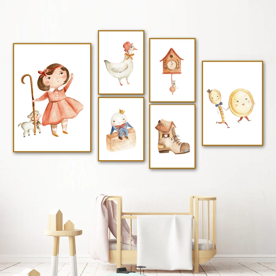 

Cartoon Cute Girl Duck Hen Egg Shoes House Wall Art Canvas Painting Nordic Posters And Prints Wall Pictures Baby Kids Room Decor