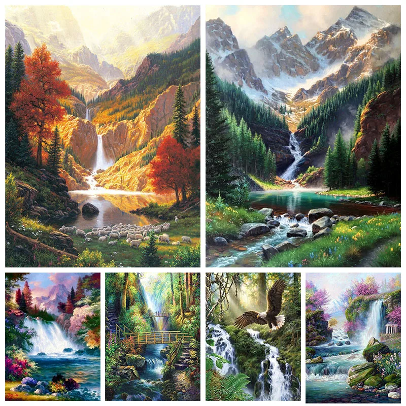 

Diamond Painting 5D Diamonds DIY Waterfall-Landscape Cross Stitch Full Square Round Embroidery Colorful Handmade Home Room Decor