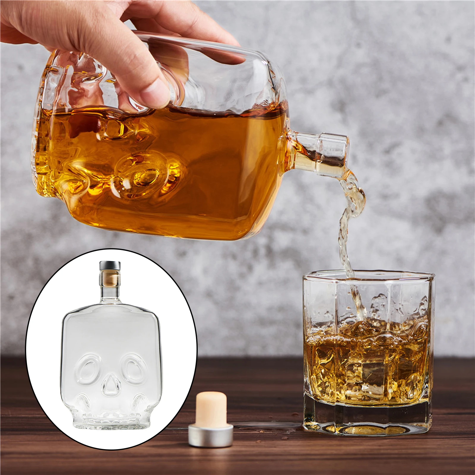 Стеклянный графин с прозрачным черепом для ликера креативный пробкой Декор дома