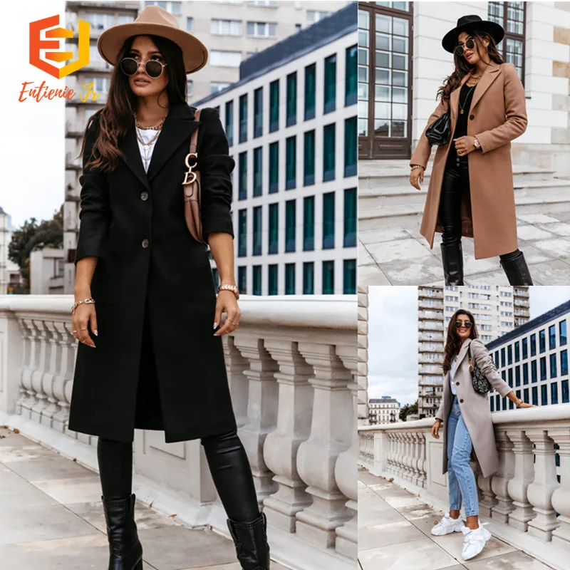 

Etienne JR Women Woolen Coat Autumn And Winter Solid Color Lapel Long-Sleeved Suit Collar Jacket