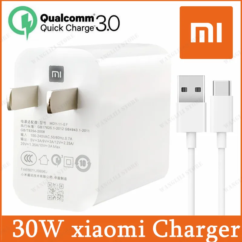 

Original 30W xiaomi turbo Charger fast charge adapter 3A Usb Type c cable for xiaomi mi 10 9 8 pro redmi K30 Pro K20 A2 MIX 3