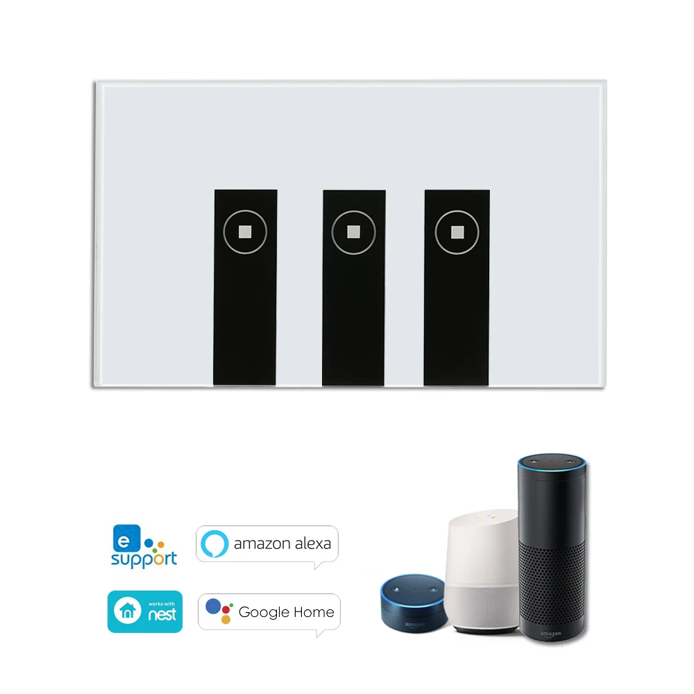 

Wifi Touch Luxury Glass Panel Touch Screen LED Light US Wireless 3 Gang Timer Wall Touch Switch Phone APP Remote Control