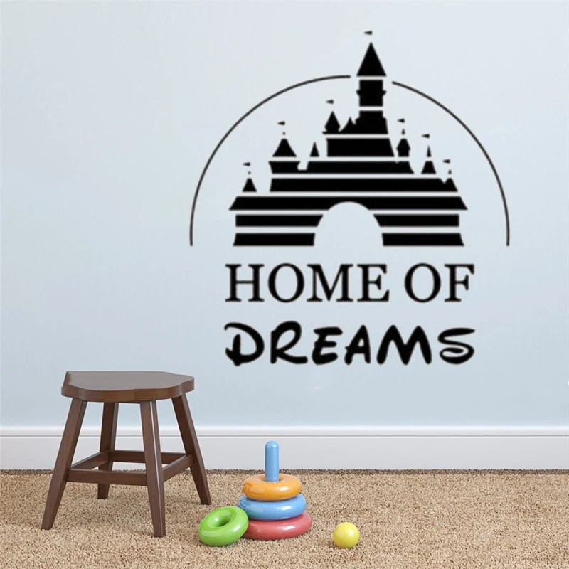 

Home Of Dreams Sign Wall Decal Quote Vinyl Sticker Fairy Tale Castle Art Home Interior Decoration Playroom Entryway Decor HY1233