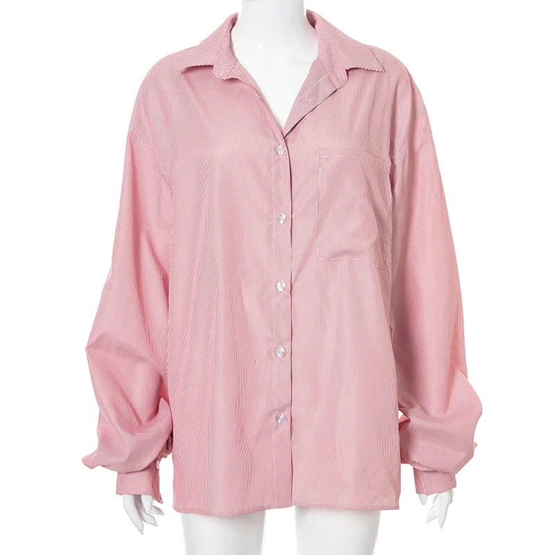 

Striped Shirts Women Oversize Long Blouse White Bodyfriend Style Loose Batwing Sleeve Shirt Female Summer Casual Ladies Tops