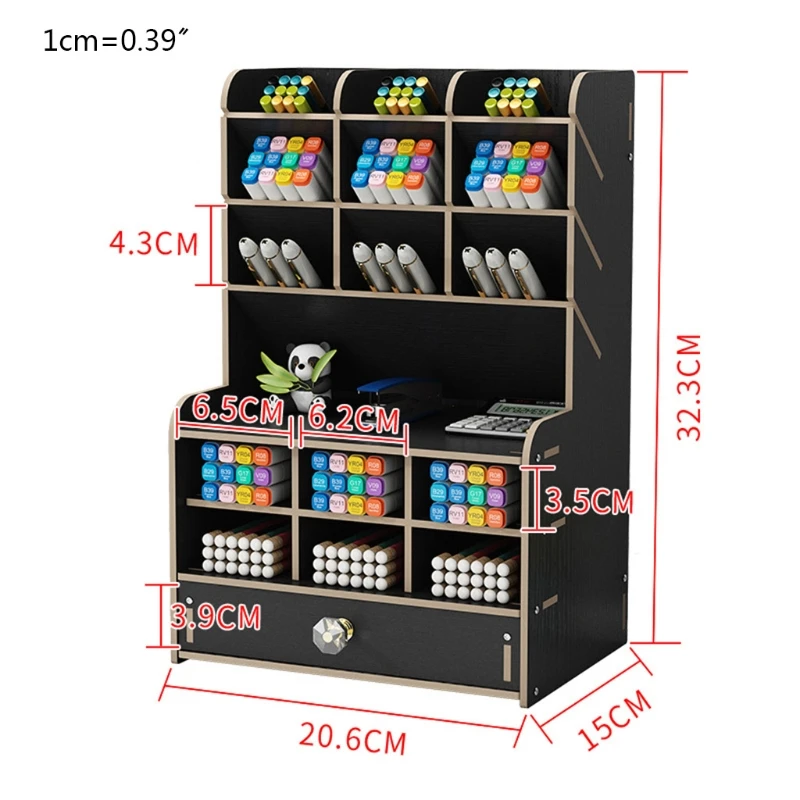 

OOTDTY Multi-function Marker Pen Pencils Storage Holder Sundries Organizer Office School Wooden Stand Stationery Container Case