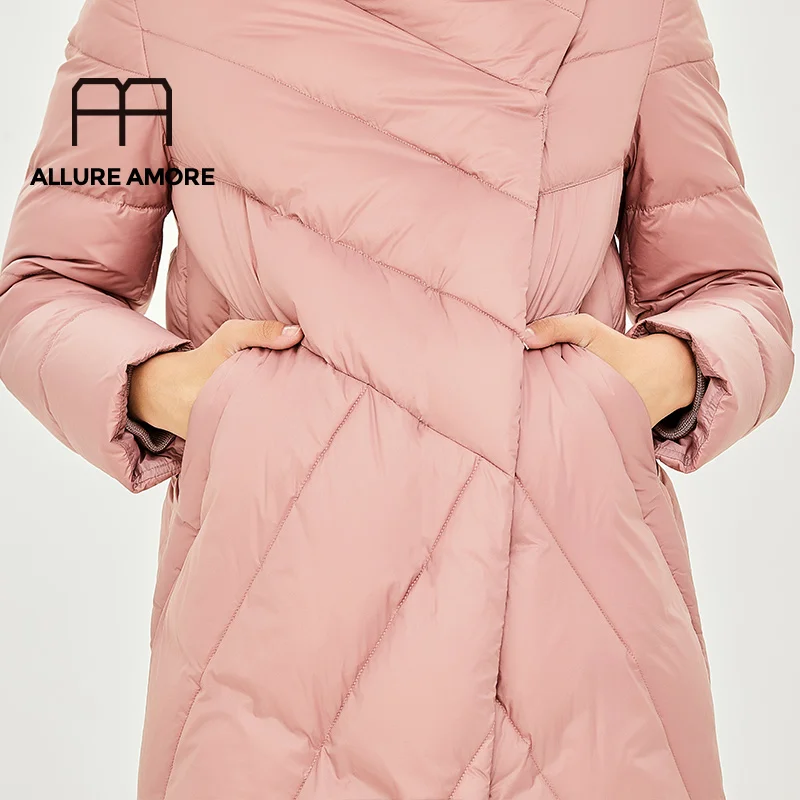 ALLUREAMORE, 90% белый пуховик на утином пуху, женское плотное длинное зимнее пальто, Женское пальто с капюшоном, Корейская женская пуховая куртка, Doudoune Femme