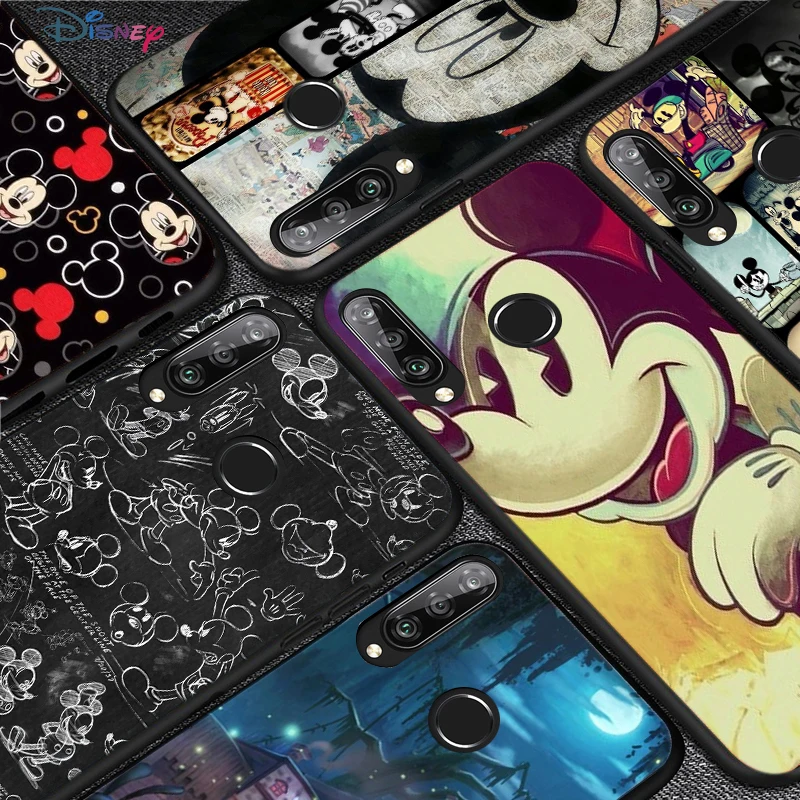

Silicone Cover Disney Mickey Mouse For Huawei P50 P40 P30 P20 Pro P10 P9 P8 Lite E Plus 2017 2016 5G Black Phone Case