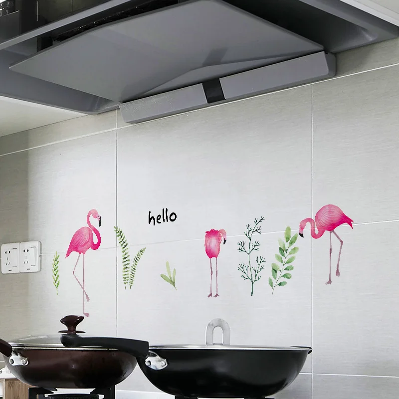 Kitchen Oil Proof Wall Sticker Murals Pink Flamingo Bird Pattern Tiles Decor Stickers 3d Nordic Home Decoration Posters J180 | Дом и сад