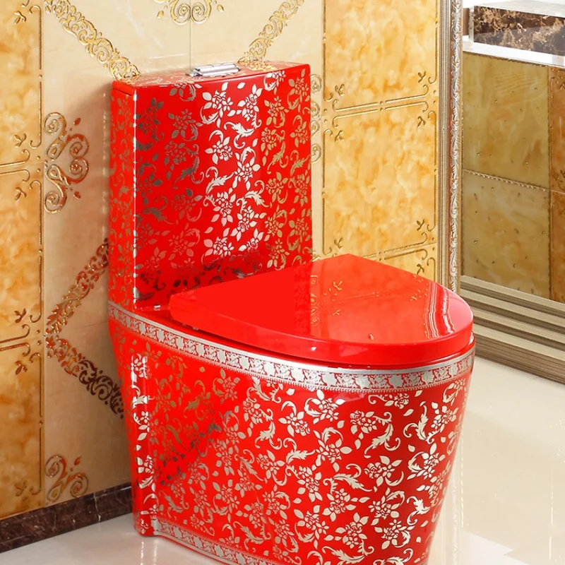 

Home pumping red personality red toilet super whirlwind water-saving odorless toilet color ceramic toilet One Piece Closestool