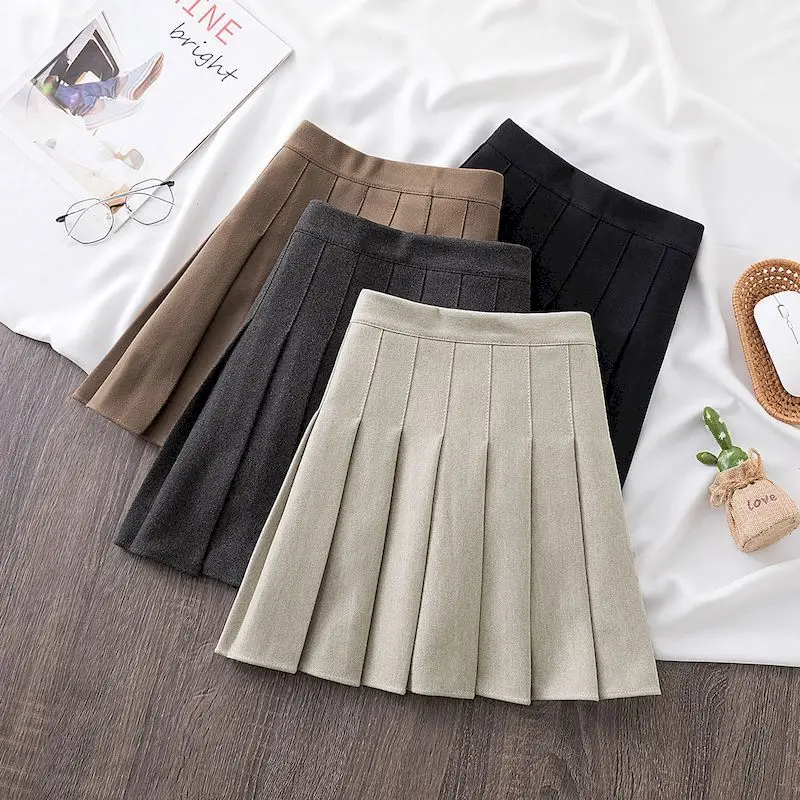 

Woolen Mini Skirt High Waist Pleated Skirts Women Autumn Winter Skinny Anti-glare A-line Short Skirt Aesthetic Female Bottoms