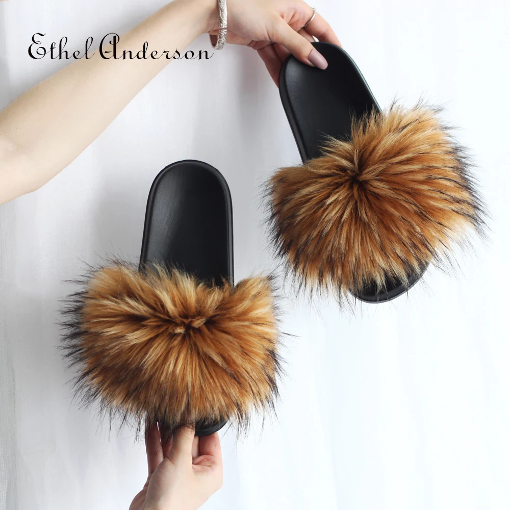 

Faux Fur Slides Women Summer Slippers Home Shoes Woman Faux Fur Sandals Female Fashion 2021 New Arrived Women Summer Home Furry