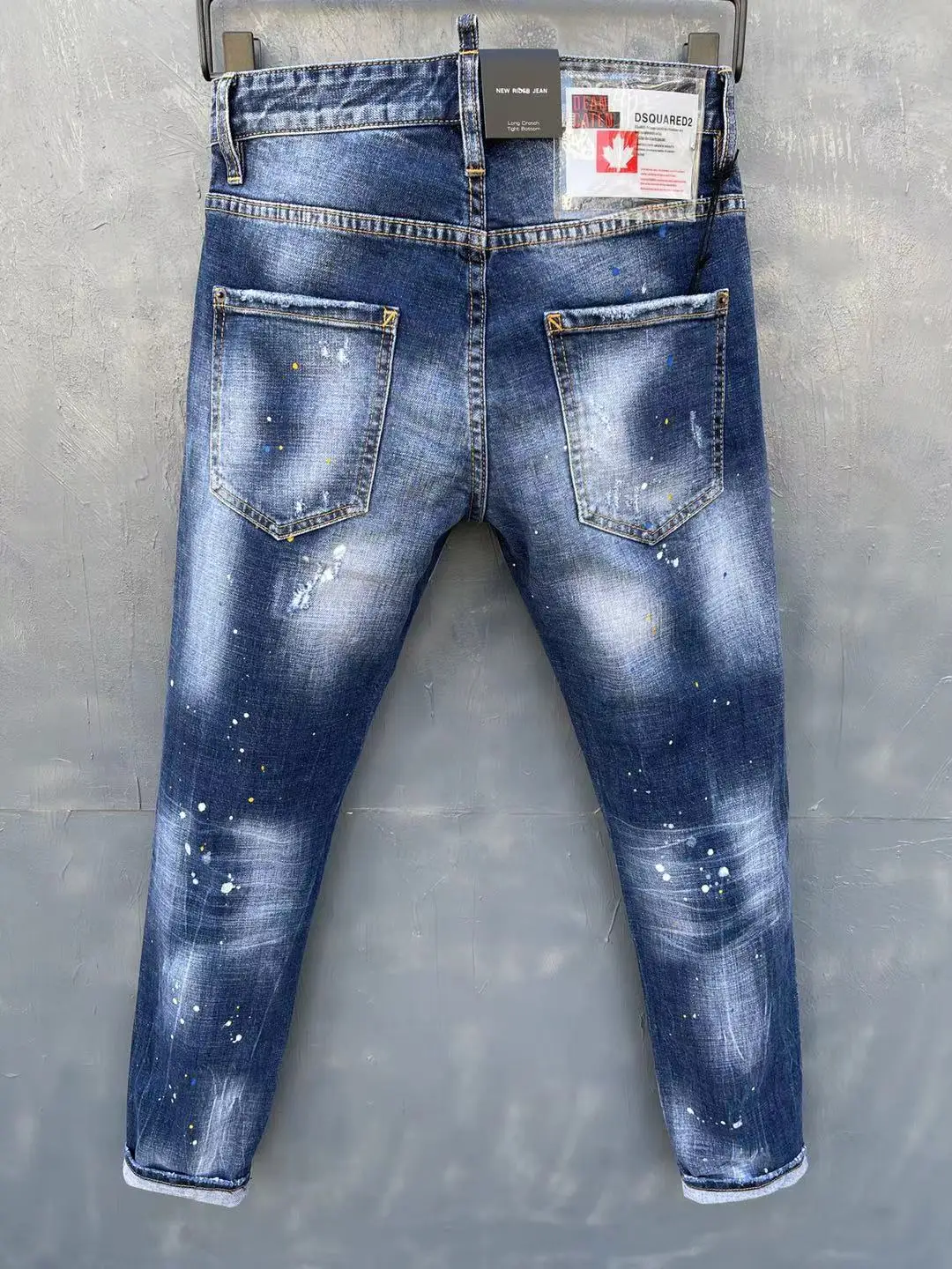 2022 New DSQUARED2 Men's/Women's Jeans Fashion Slim Stretch Washable Hole Patch Paint Splash Ink Pants 037