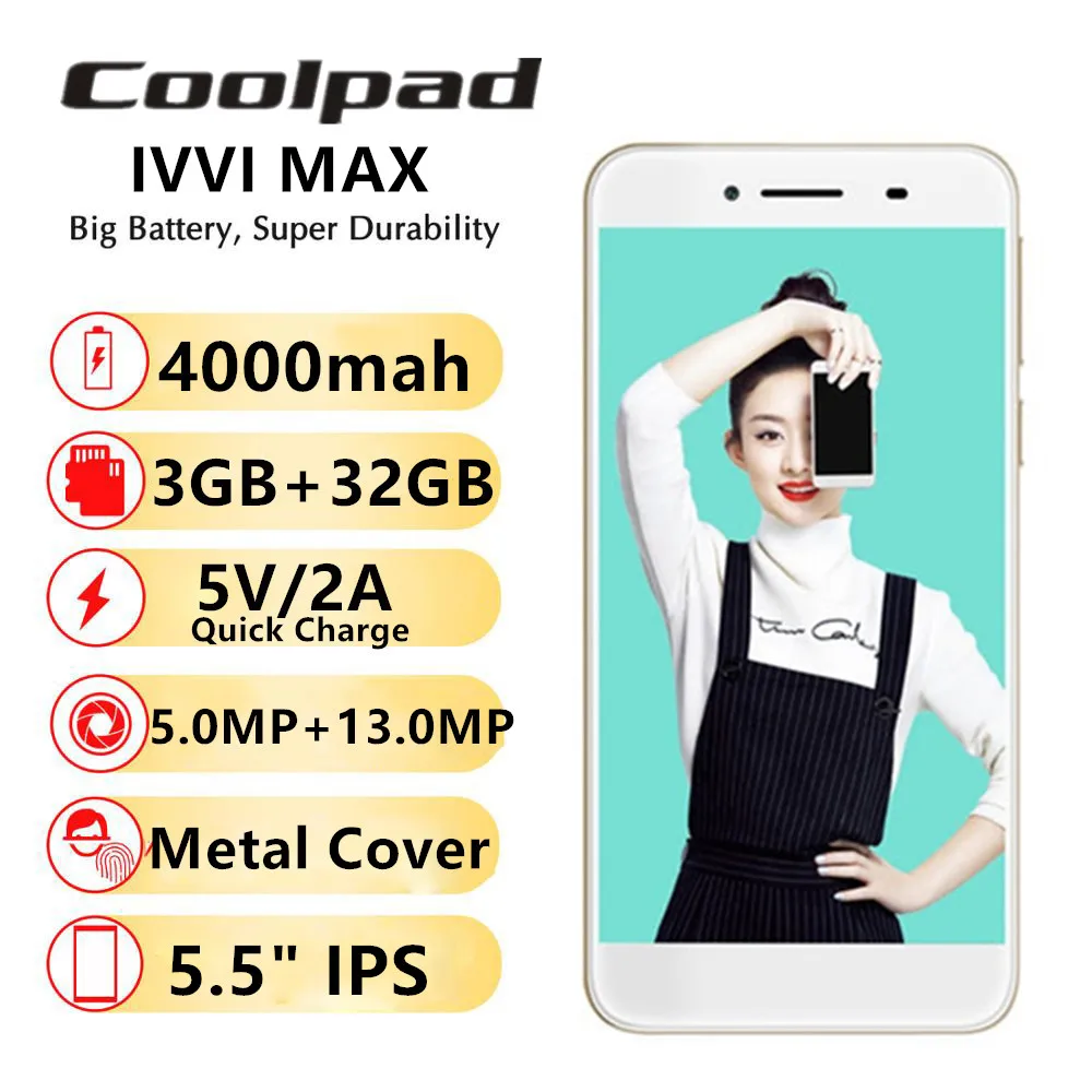 COOLPAD IVVI MAX смартфон с 5 5-дюймовым дисплеем четырёхъядерным процессором MTK6735 ОЗУ 3
