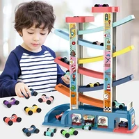 car ramp toddler toy zig zag slide inertial toy with 6 ramps 8 mini cars 2 roof top car park race track toy for 2 3 4 5 year old