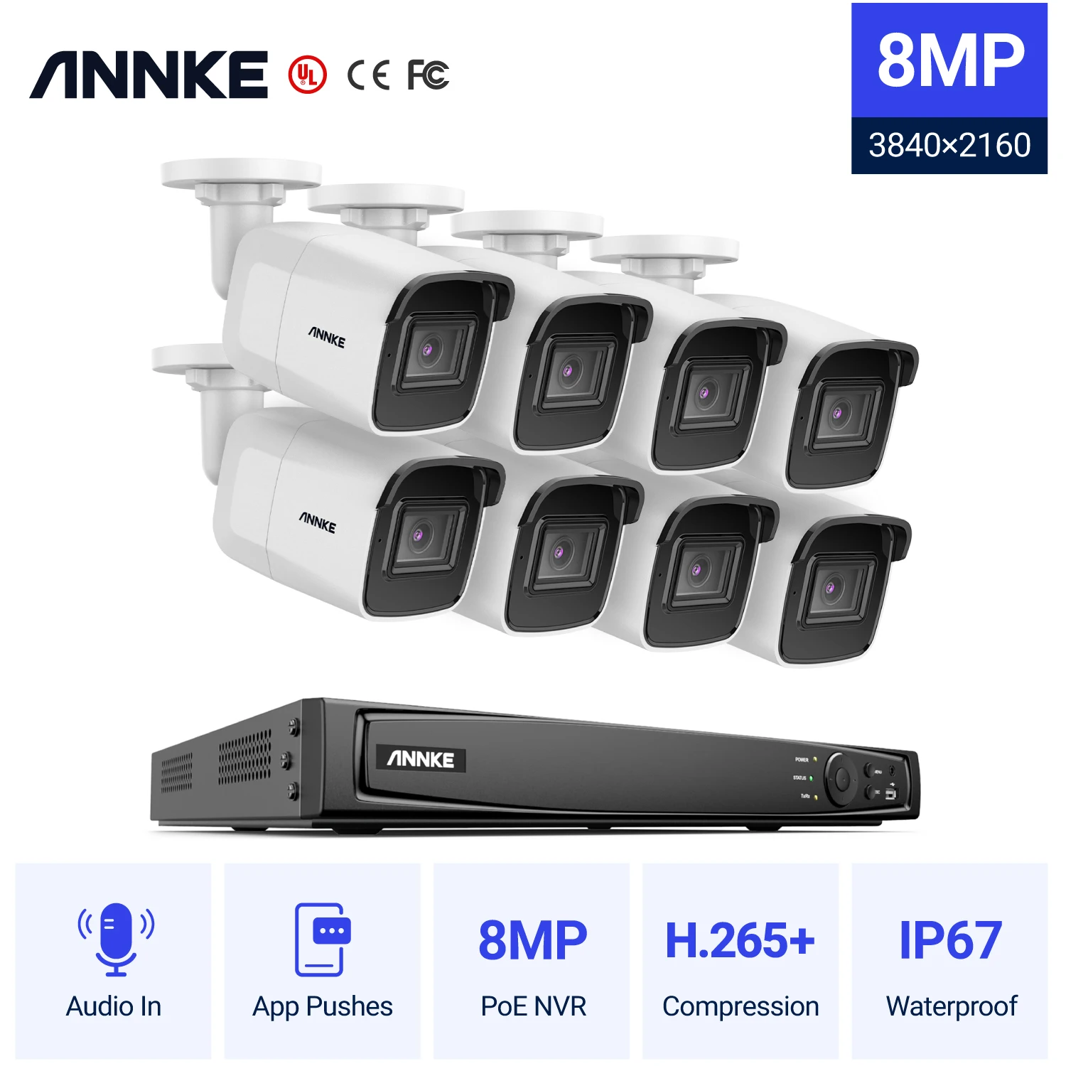 

Система видеонаблюдения ANNKE 4K Ultra HD POE, 8 каналов, H.265, NVR, 4K, Ip-камера безопасности с функцией записи звука, 8x8 МП