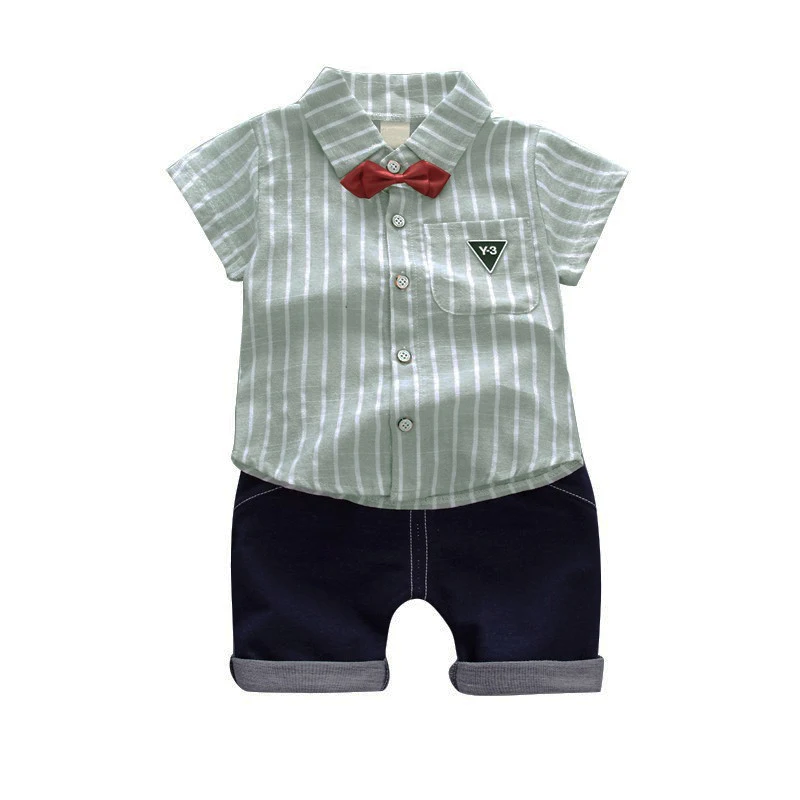 Летний комплект одежды для маленьких мальчиков футболка в полоску с галстуком