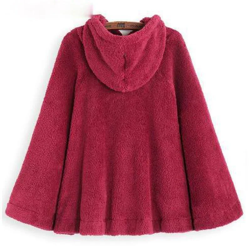 

Zoulv 2021 Solid Color Hooded Poncho Coat Loose Large Swing Cute Lacing Fluffy Tops Winter Casual Sweatshirt Women Pullovers