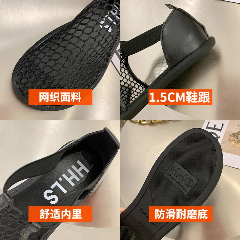 

Sandals Straps Shoes Closed Toe 2021 Summer Breathable Women's Heels Suit Female Beige Girls Laces Black Comfort Flat Low Fashi