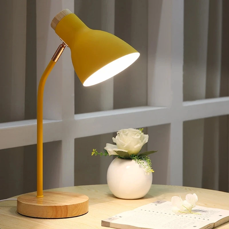 

Nordic Wooden Art Iron Desk Lamp LED Multi-angle Creative Eye Protection Reading Table Lamp Living Room Bedroom Home Decor 2022